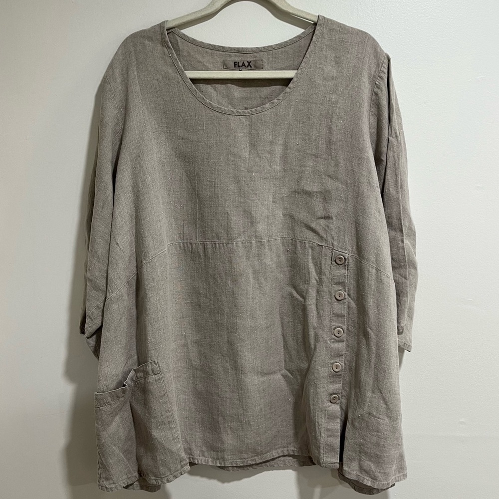 Flax Tan Linen Tunic with Button Details XXL